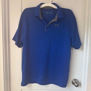 Under Armour Heat Gear Loose Polo Shirt Blue Large Business Casual Golf UA Logo